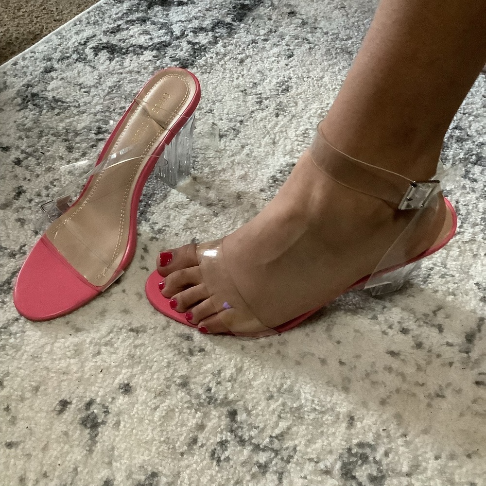 Chase + Chloe Transparent Heel, Ankle Strap Heels Pink Sz 11